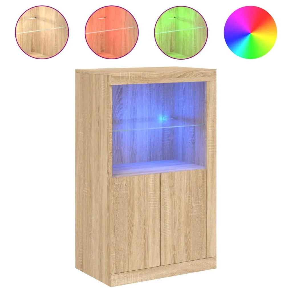 Mobile laterale con pratica illuminazione a LED contenitore 60,5 x 37 x 100 cm legno composito rovere Sonoma 02_0049358