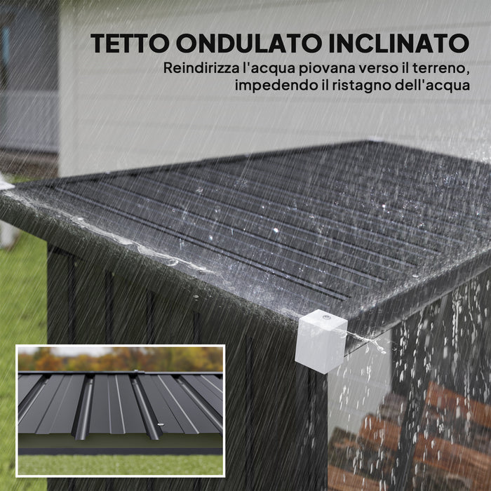 Capanno Portalegna 150x66.5x150 cm Base Rialzata e Tetto Inclinato in Acciaio Grigio Scuro