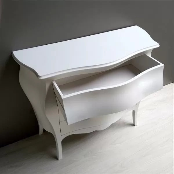 Gruppo 1 cassettiera 2 comodini bombati legno shabby bianco maniglia cromata - Mobili 2G