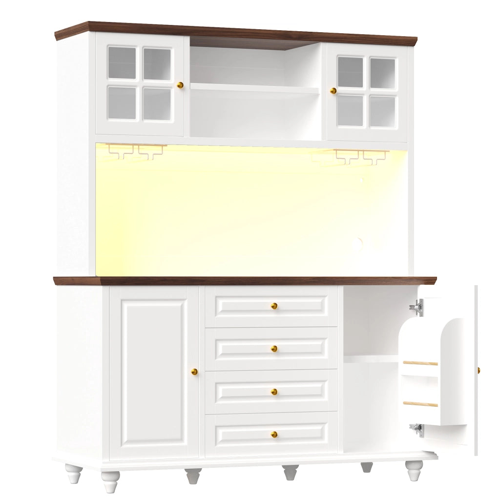 Credenza alta da cucina con 4 cassetti; ripiani regolabili e LED RGB; per cucina; 140 × 40 × 179.5 cm