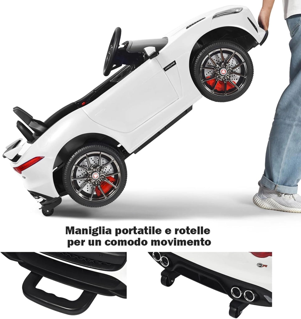 Jaguar Auto Elettrico 12 V per Bambini, Macchina Elettrica con Telecomando, con Luci Musica Storia, Avvio Lento, Velocità 3-5 km/h (Bianco)