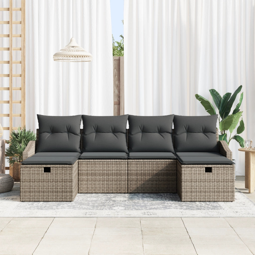 Set Divano da Giardino da 6 pezzi con Cuscini Grigio Polyrattan