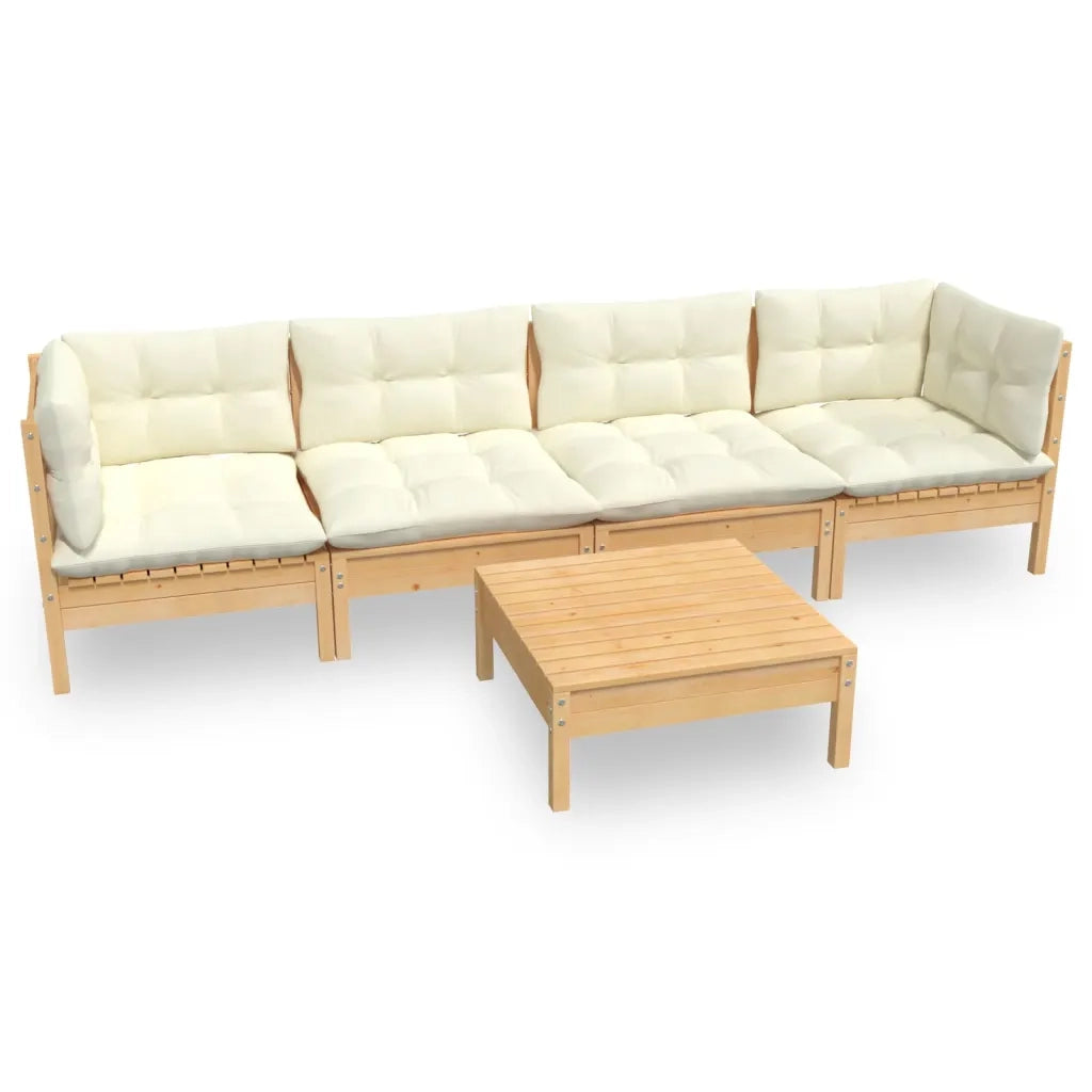 Set Divani da Giardino 5 pz con Cuscini Crema in Massello di Pino cod mxl 41341