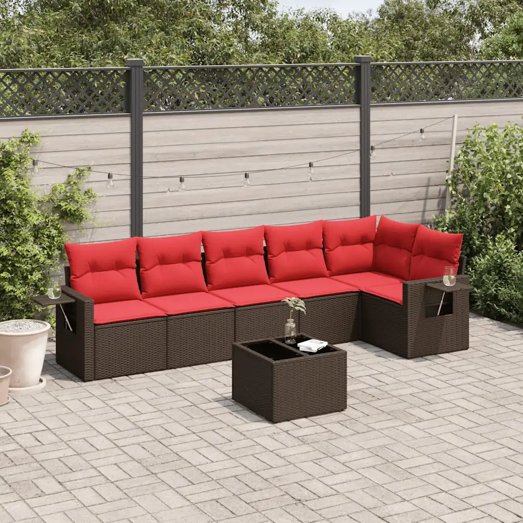 Set Divani da Giardino 7 pz con Cuscini Marrone in Polyrattan 3220203