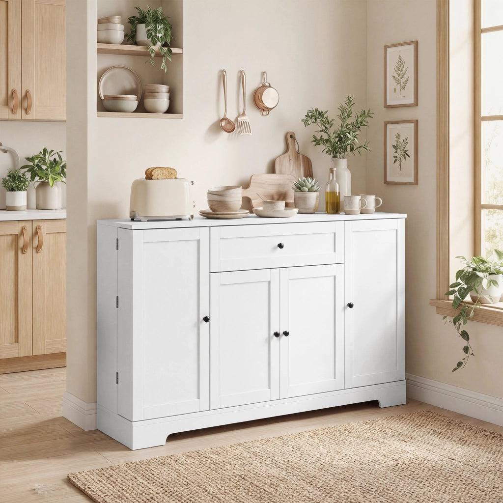 Credenza cucina con cassetto e 4 ante ¨C Xylo ¨C Bianco, ripiani regolabili