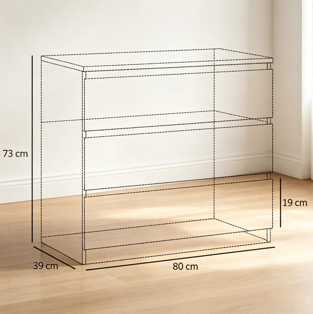 Cassettiera bianca a 3 cassetti 80 x 39 x 73 cm