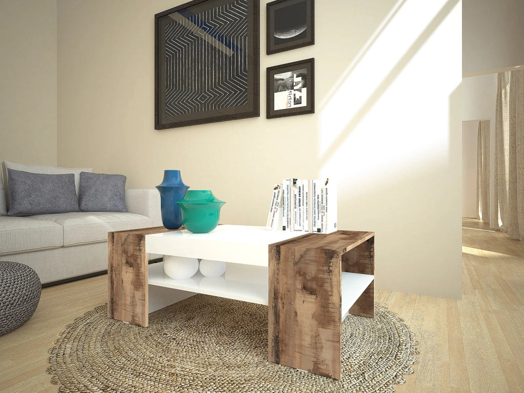 Tavolino da Caffè 110x60x40 cm Cherry Bianco Lucido e Acero Pereira