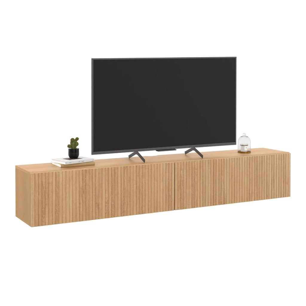 IDMarket - Mobile TV sospeso JULIETTE 180 cm con doghe in legno color rovere