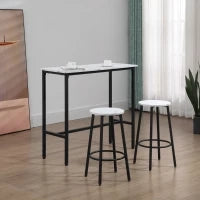 Set 3 Pezzi con Tavolo Rettangolare e 2 Sgabelli da Bar in Truciolato, MDF e Acciaio, Bianco e Nero