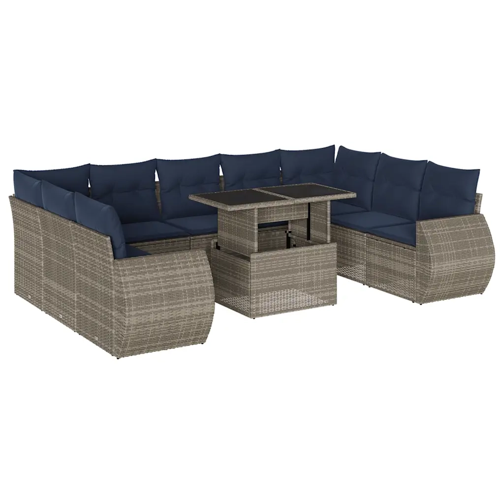 Set Divani da Giardino 10 pz con Cuscini Grigio in Polyrattan 3268741