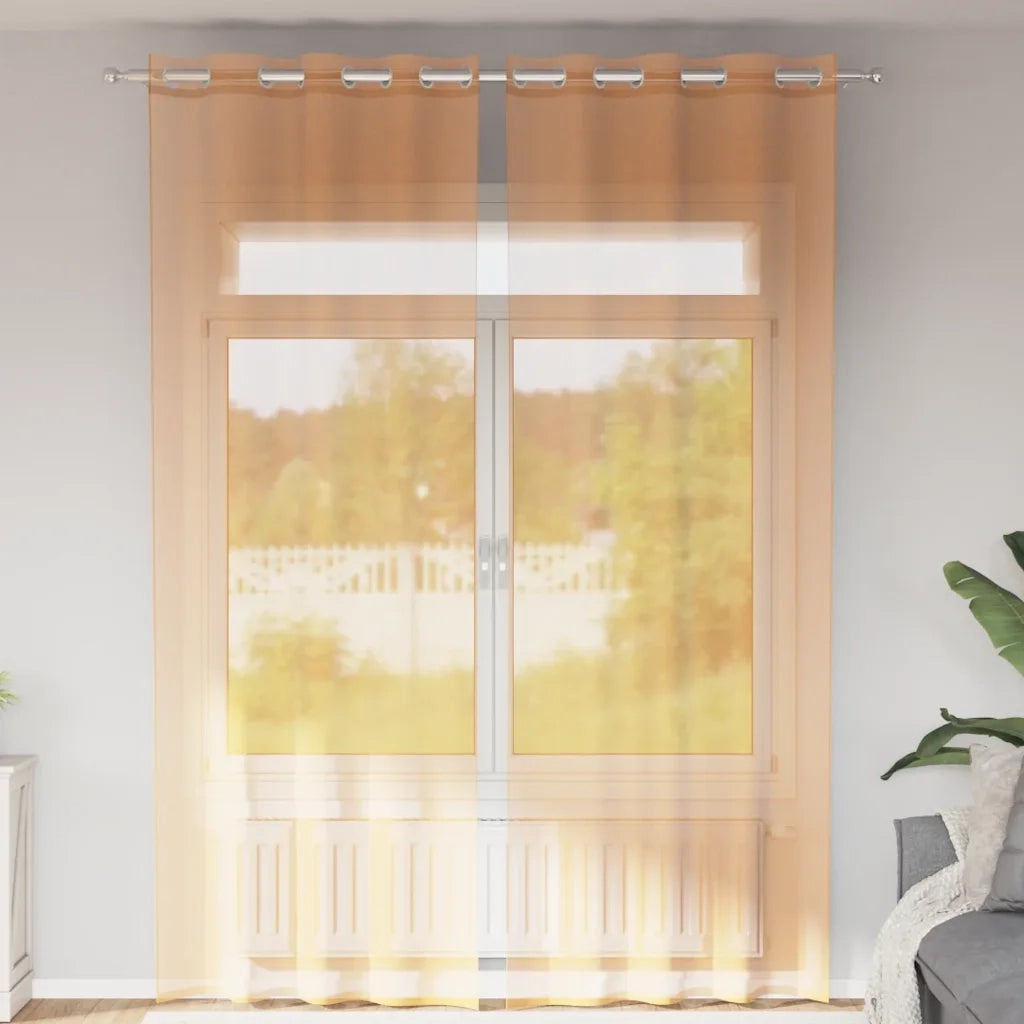 Tende in Voile con Occhielli 2 pz Arancio 140x300 cm