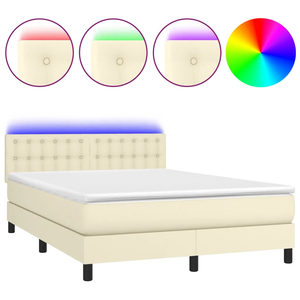 vidaXL Giroletto a Molle con Materasso e LED Crema 140x200 cm