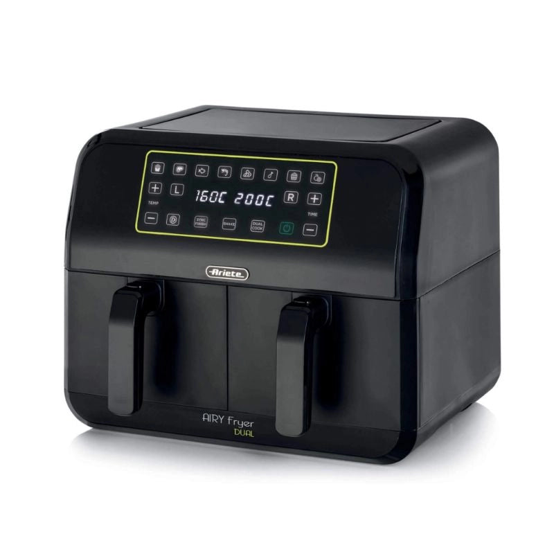 Ariete 4623 airy fryer dual, friggitrice ad aria con doppio cestello, 1700 w, capacità 8l, 3 funzioni di cottura, pannello digitale led touch, 8 programmi preimpostati, timer, 2 cestelli, nero - ARI4623