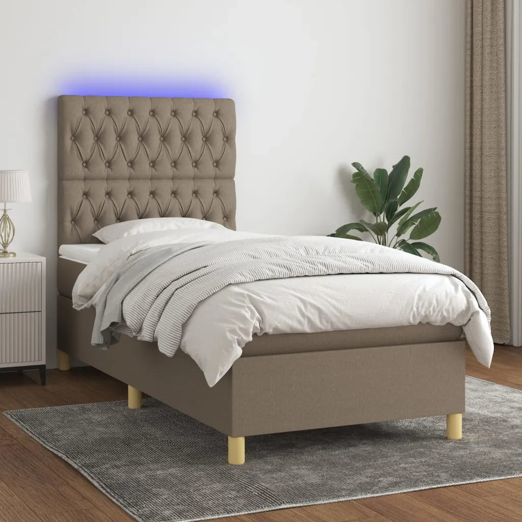 Letto a Molle con Materasso e LED Tortora 80x200 cm in Tessuto cod mxl 62700