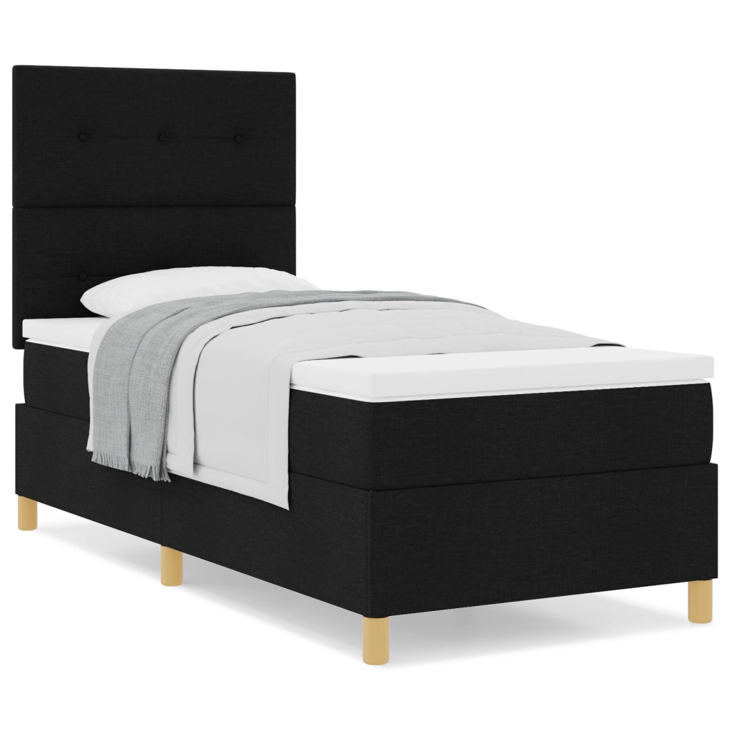 Letto Box Spring Nero Singolo in Tessuto