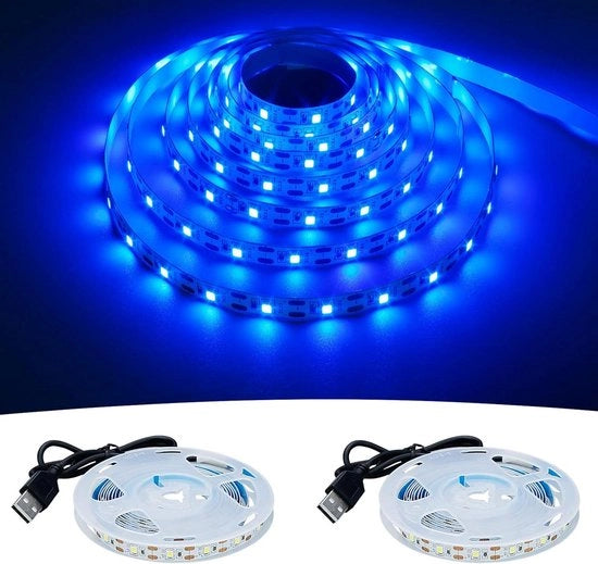 Striscia LED Blu 460-465nm Alimentatore USB 4M (2x2M) 240LED Flessibile IP20 Non Idrogrado LED SMD2835 Nastro LED Autoadesivo per Decorazione Casa DIY