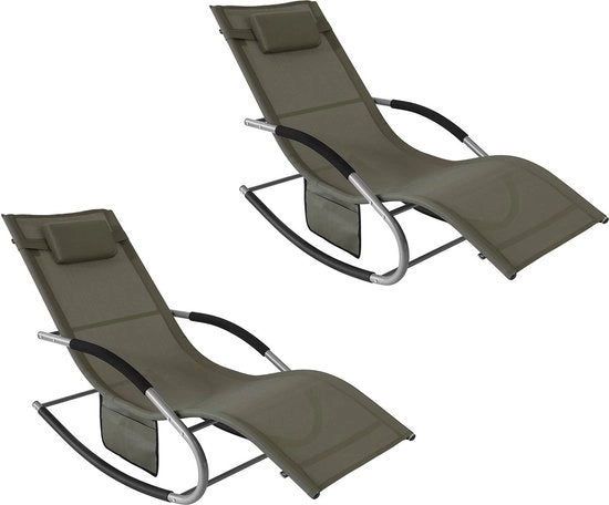 Set di lettini da 2 - Sedile da letto - Superficie respirante - Cuscino rimovibile - Marrone - 158x62x68 cm