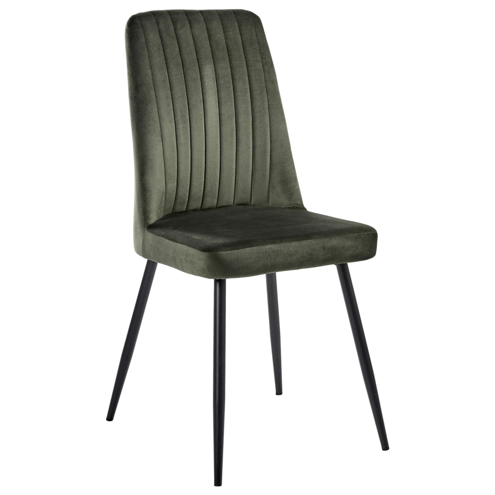 Set di 4 sedie da pranzo con seduta in velluto imbottito Stile moderno Senza braccioli Gambe in ferro scuro oliva