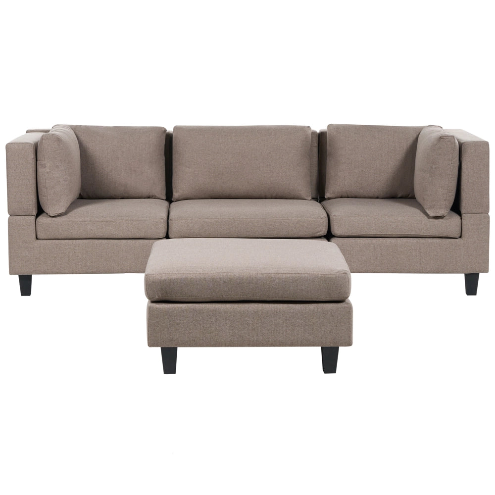 Divano moderno modulare a 3 posti con ottomana imbottito in tessuto poliestere con schienale imbottito Marrone stile moderno
