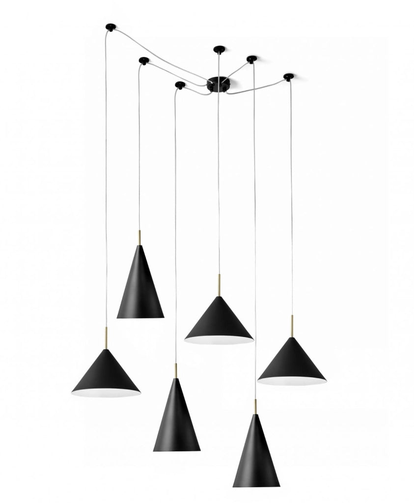 SAMOI KIT LAMPADARIO A SOSPENSIONE 6 LUCI COLORE ESTERNO NERO FINITURE BIANCO ORO ATTACCO E27