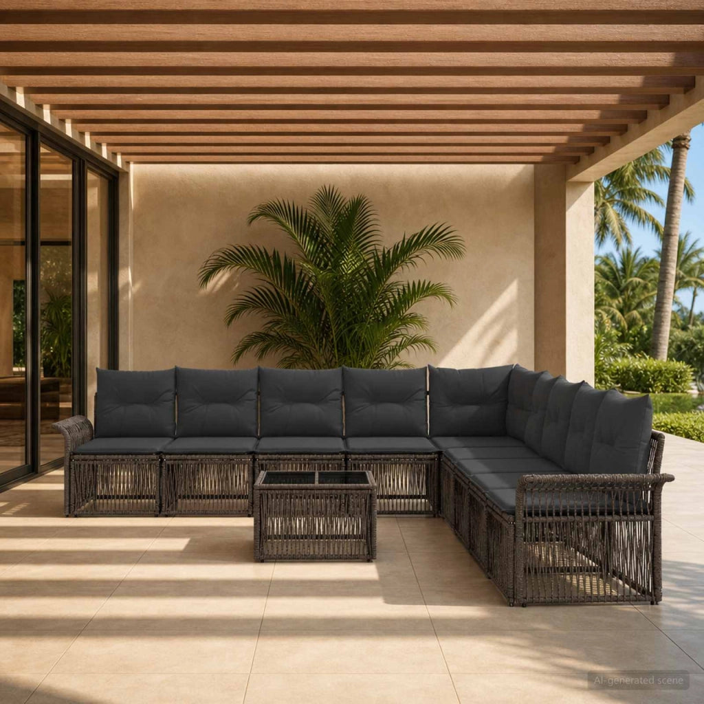 Set Divano da Giardino 10 pz Grigio polyrattan 3434855