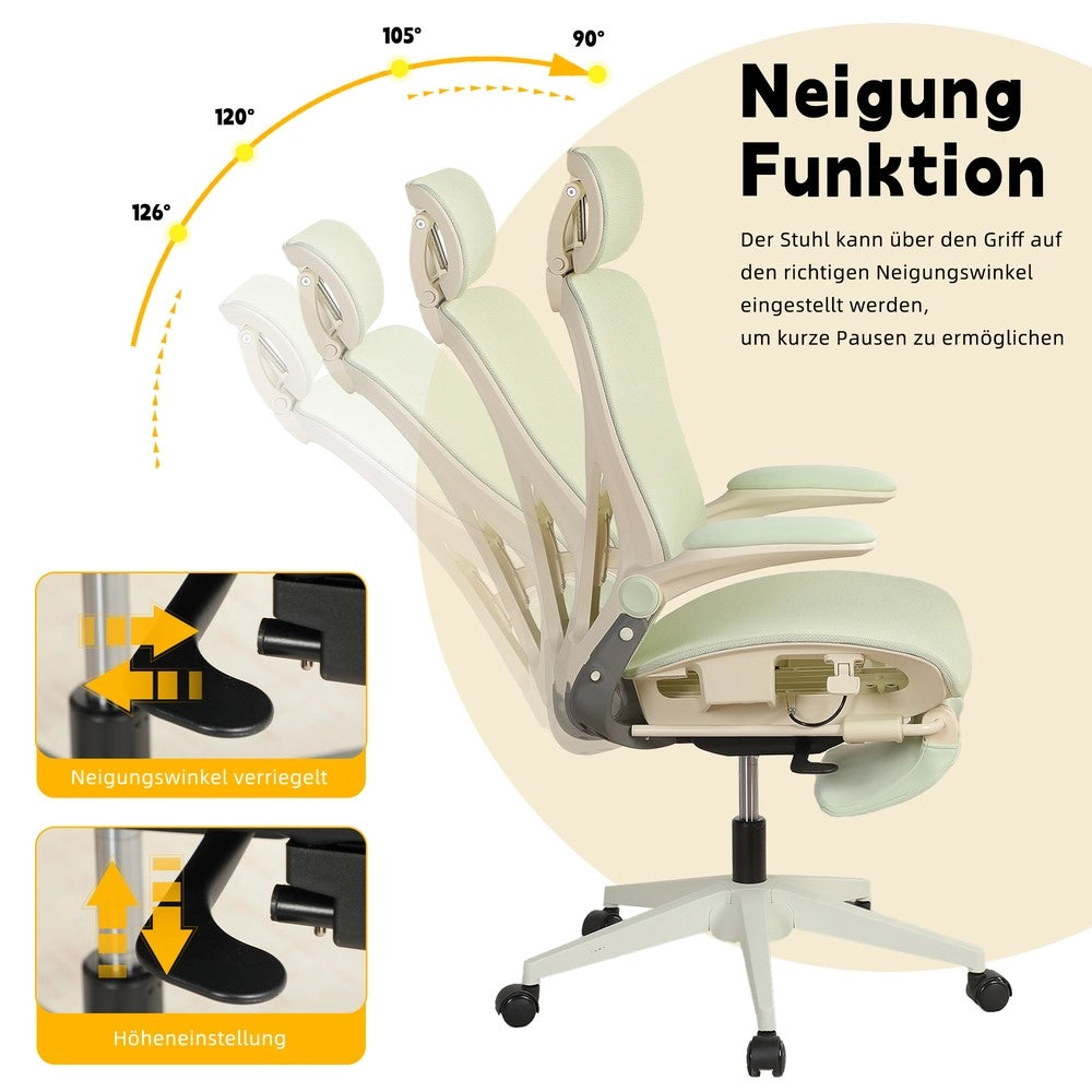Sedia da ufficio ergonomica ¨C Minimal ¨C verde, braccioli pieghevoli, schienale a rete