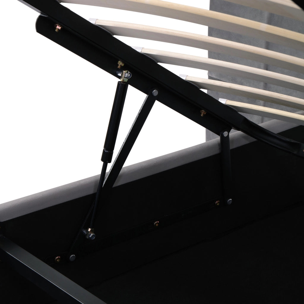 Letto imbottito 180x200 cm con contenitore, luce orientabile USB e testiera ampia