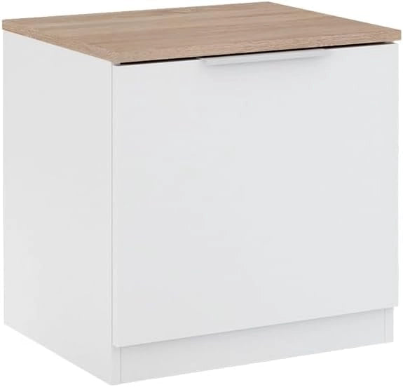 Comodino camera da letto Betti, Bianco/Sonoma, 50 x 50 cm con 1 porta, per riporre oggetti di uso quotidiano e combinabile