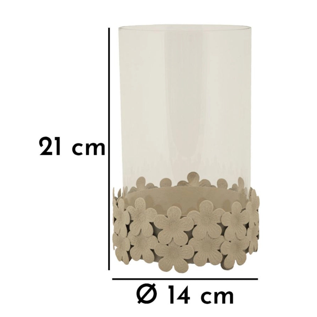 Portacandela VKH744, Beige, Metallo, 14x14x21 cm