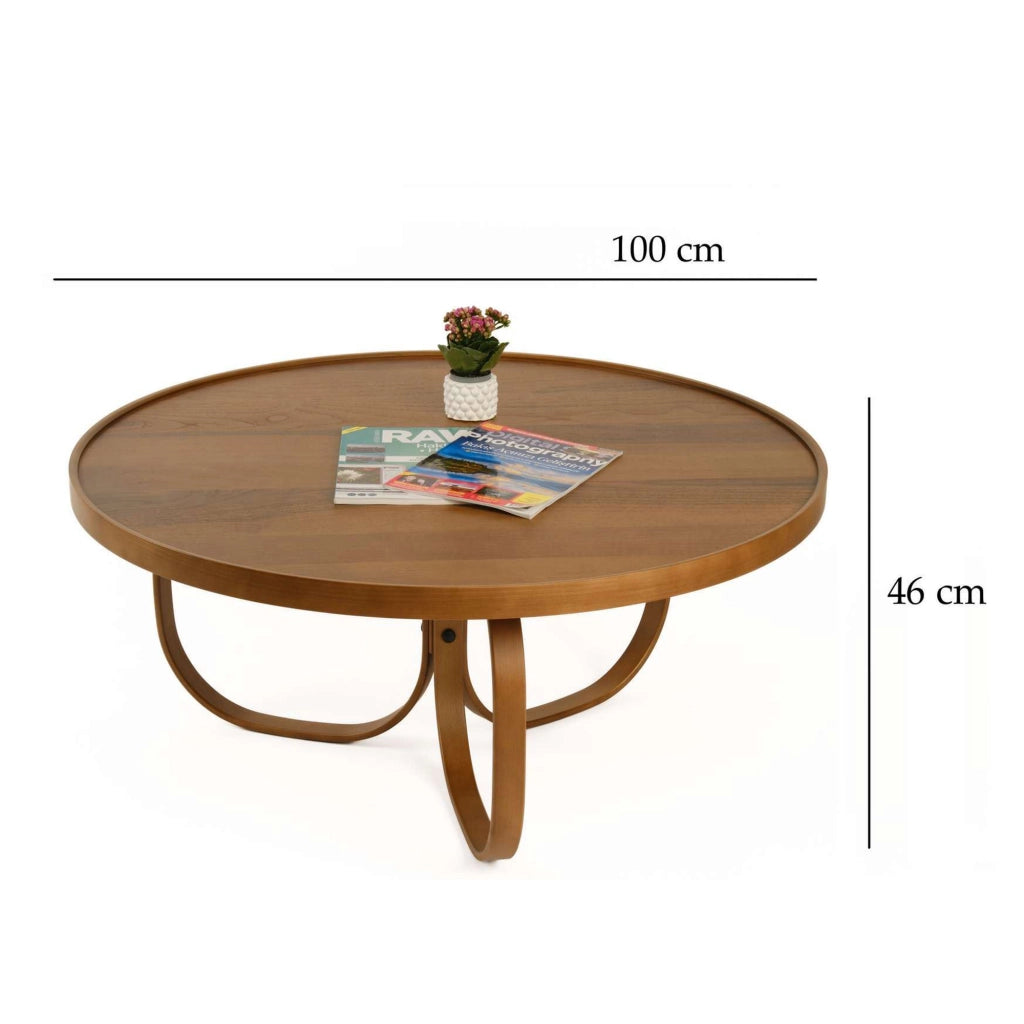 Chiavenna, Tavolino da Salotto Forma Rotondo, 100x100x46h cm Marrone Noce