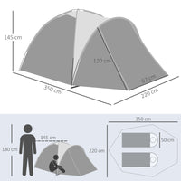 Tenda da Campeggio a Cupola per 2 Persone Estensibile 350x220x145 cm con 4 Porte e 3 Finestre Grigio