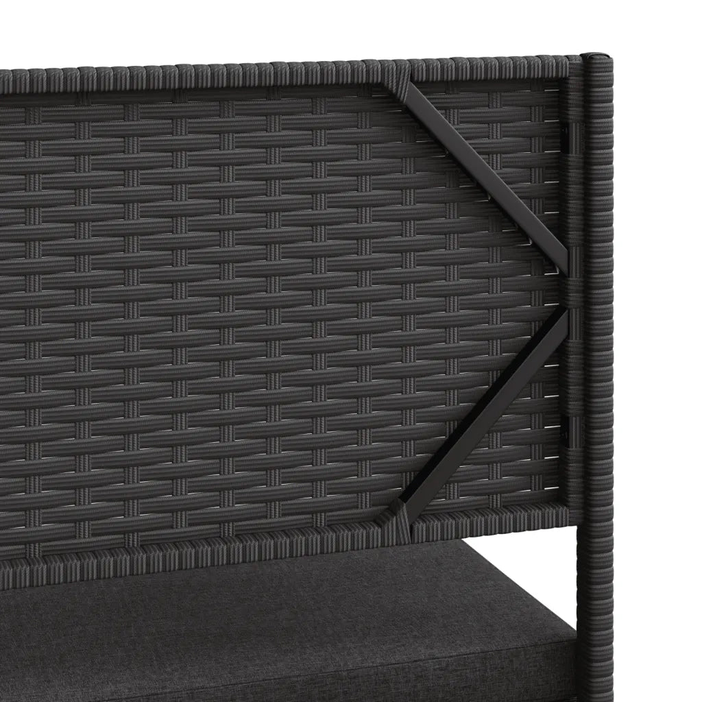Divano da Giardino con Tavolo e Cuscini a L Nero in Polyrattan 362347