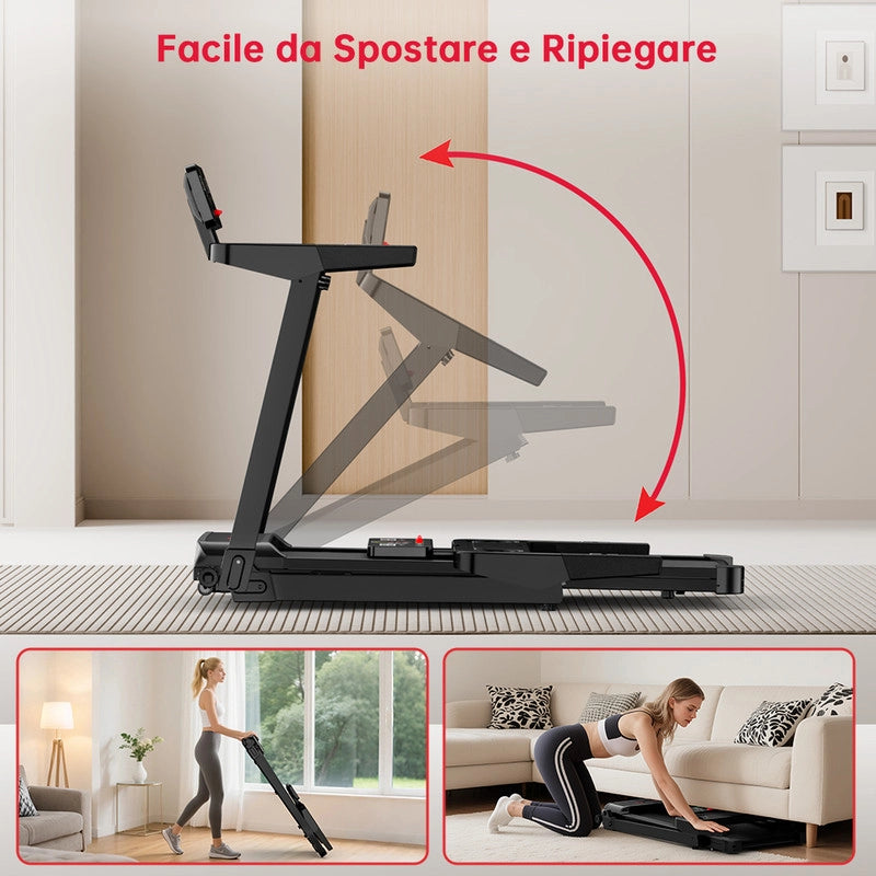 TAPIS ROULANT ELETTRICO COMPATTO PIEGHEVOLE PER LA CASA CON DISPLAY LED E DUE PORTABICCHIERI