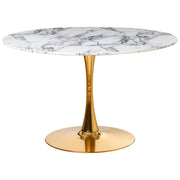 Tavolo da pranzo rotondo bianco effetto marmo con piano in MDF oro ø 120 cm Base in metallo 4 posti Cucina
