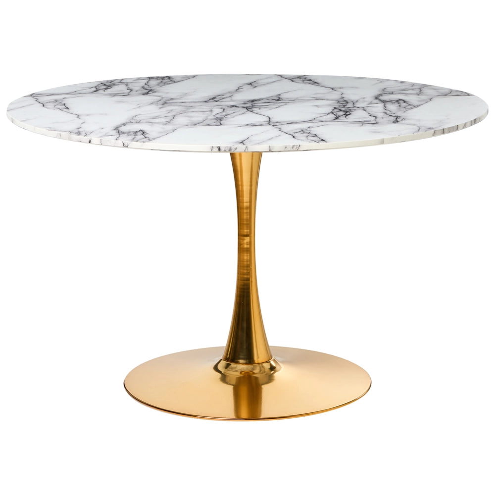 Tavolo da pranzo rotondo bianco effetto marmo con piano in MDF oro ø 120 cm Base in metallo 4 posti Cucina