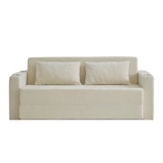 Divano letto a 2 posti con funzione letto, USB, portabicchieri e tasche laterali in morbida chenille beige