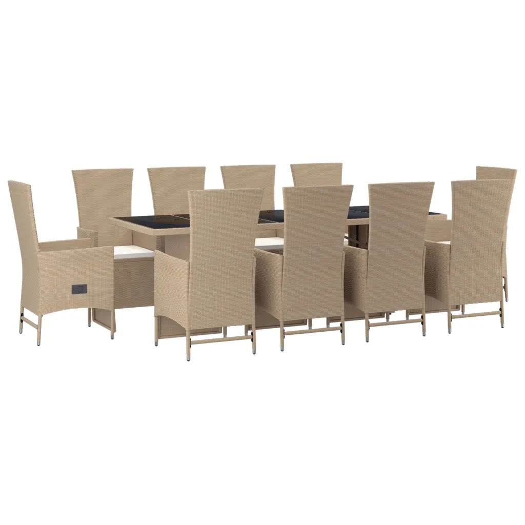 Set da Pranzo da Giardino 11 pz con Cuscini Beige in Polyrattan 3157581