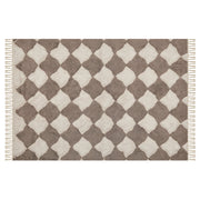 Tappeto in cotone con nappe e motivo a geometrico marrone e beige 140 x 200 cm soggiorno camera da letto