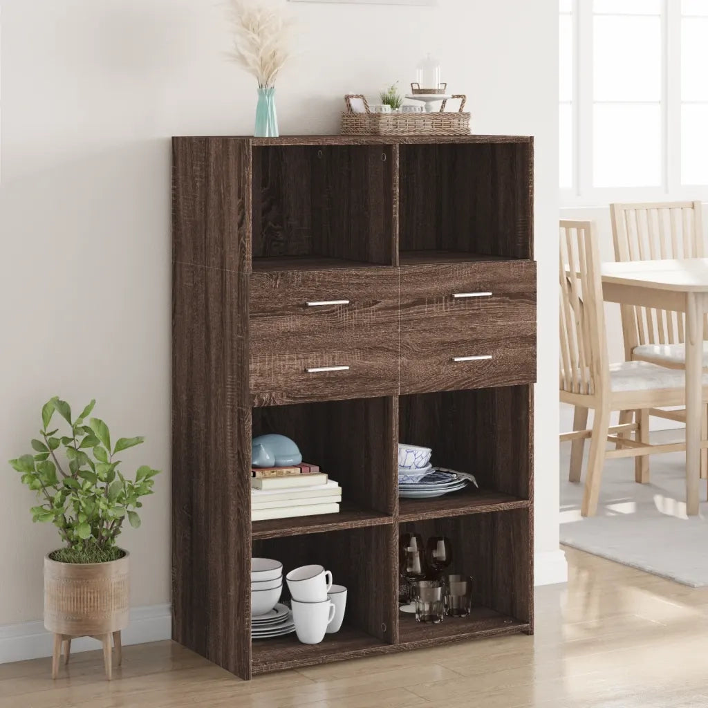 Credenza-Buffet-Armadio da cucina Rovere Marrone 80x42,5x124 cm in Legno Multistrato