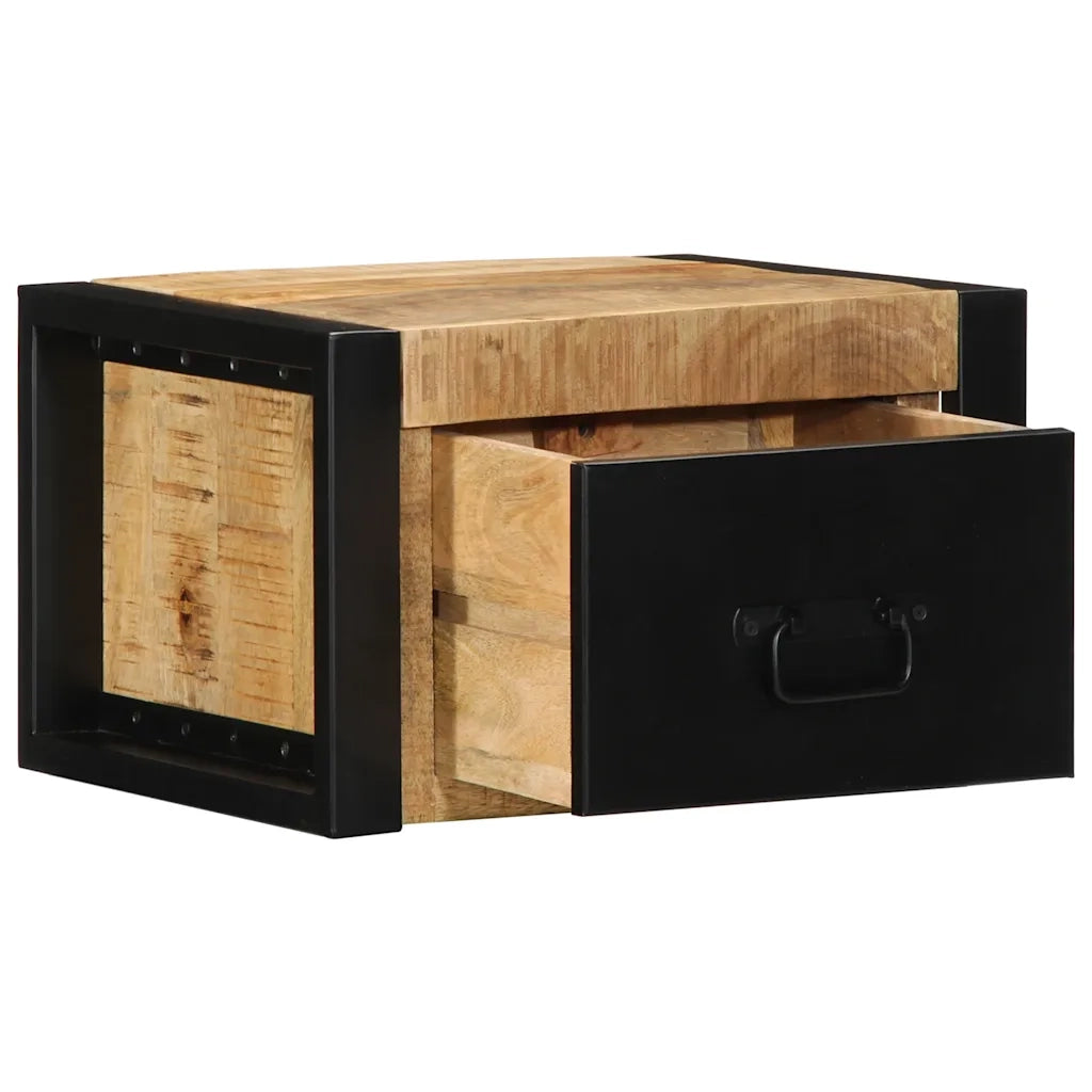 Comodino 40x35x25 cm in Legno Grezzo Massello di Mango