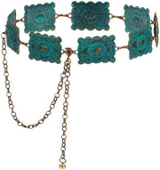 Racchetta Metallica - Raccordo a Catena Adattabile - Verde Boho - Cintura Donna - 115 cm - Stile Occidentale Elegante