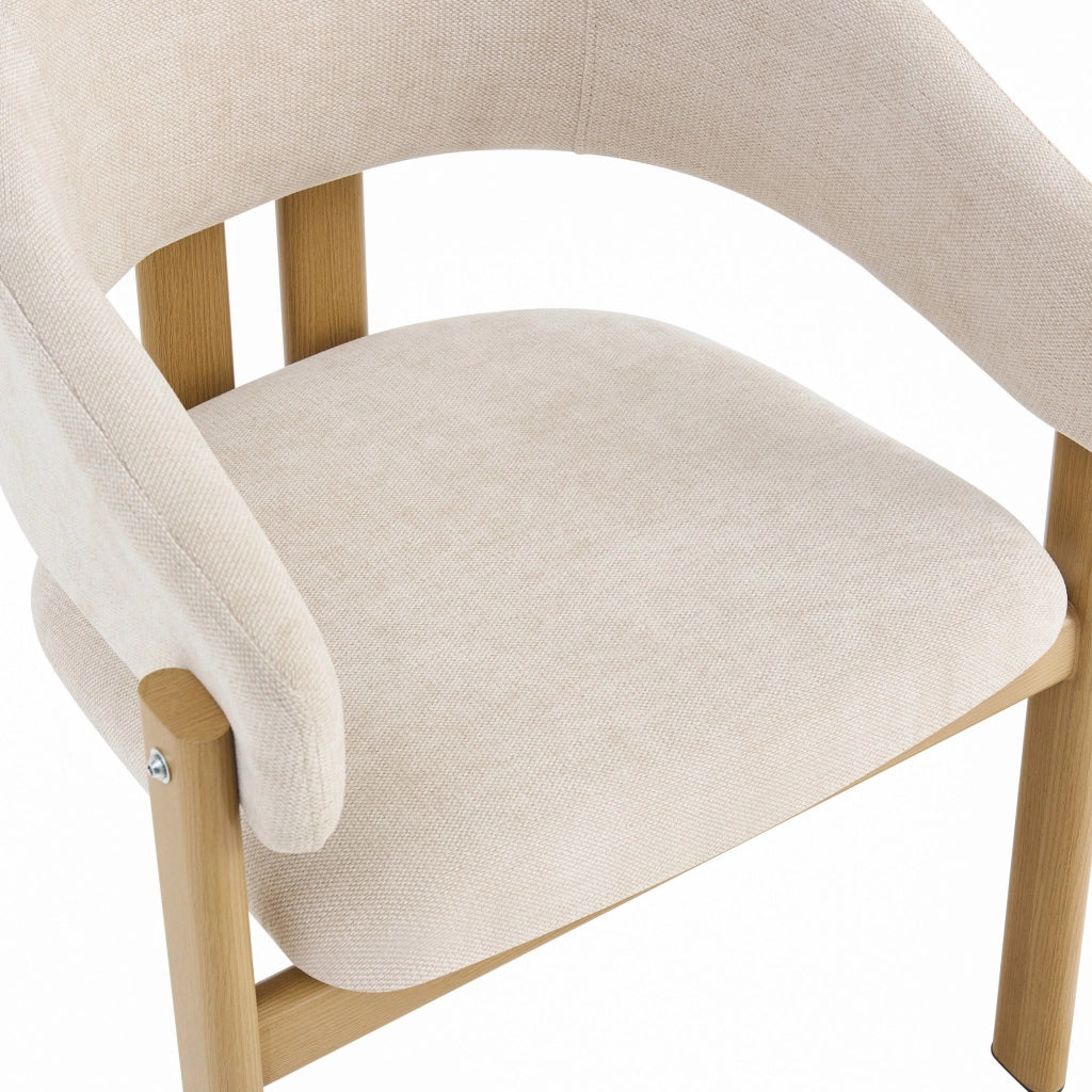 Sedia da pranzo, set da 2, gambe in metallo effetto legno, lino, color naturale e beige