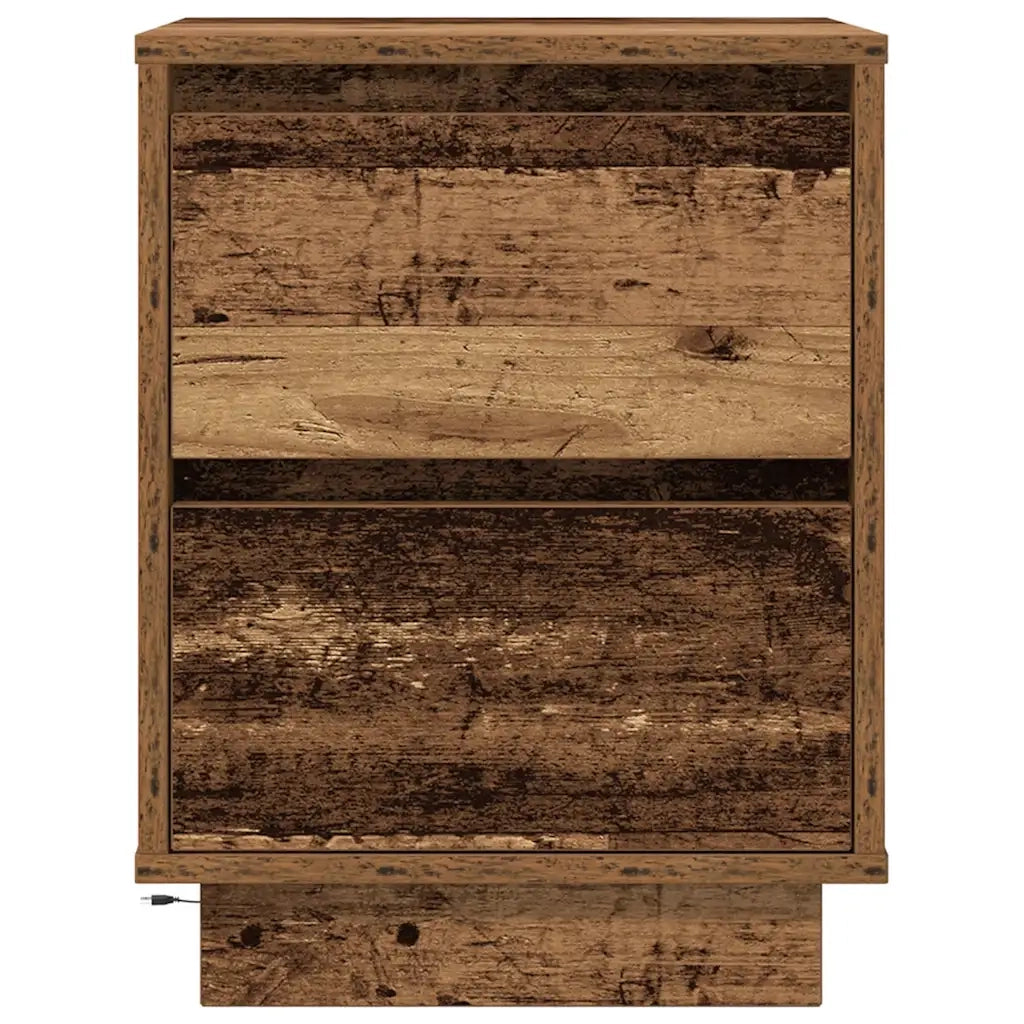 Comodino con Luci LED Legno Antico 38x34x50 cm