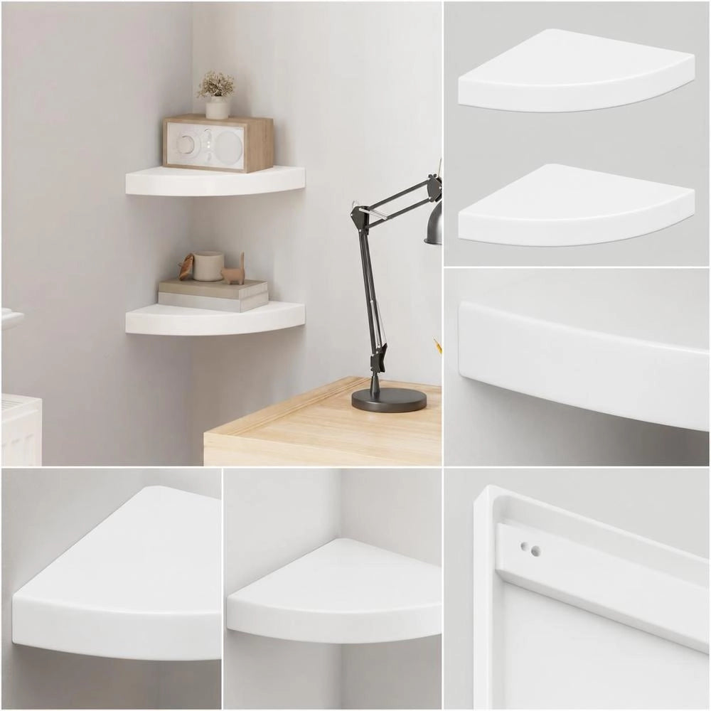 Corner Floating Shelves, 2 Pieces, White, 25x25x3.8 Cm, MDF