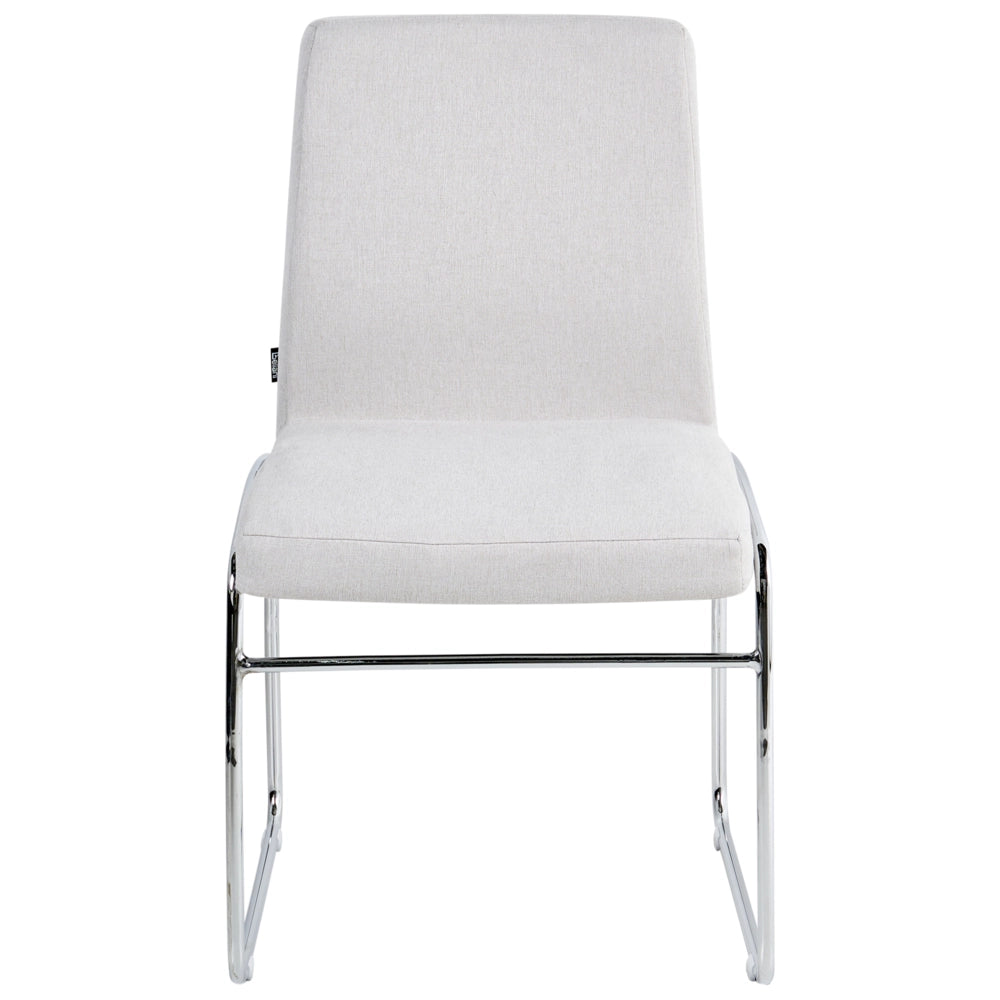 Set di 2 sedie da pranzo imbottite con braccioli, rivestimento grigio chiaro, base in metallo design moderno
