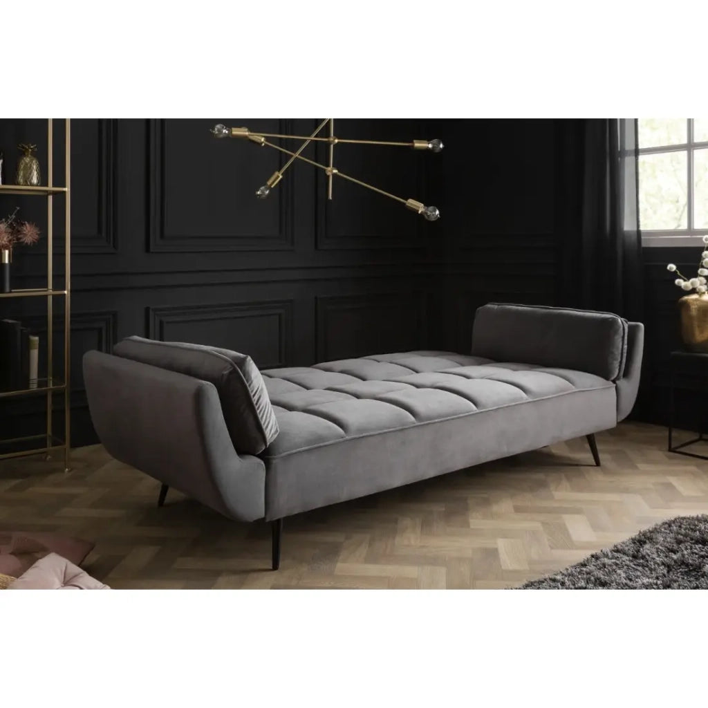 Divano dritto NEVISI grigio – Divano scandinavo trasformabile in velluto con piedi in metallo nero