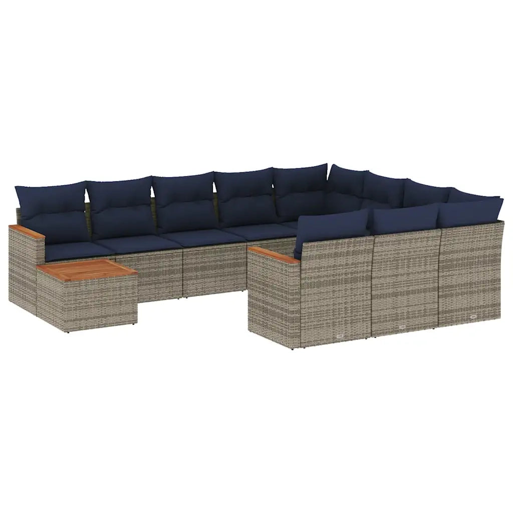 Set Divani da Giardino 11 pz con Cuscini Grigio in Polyrattan 3226369