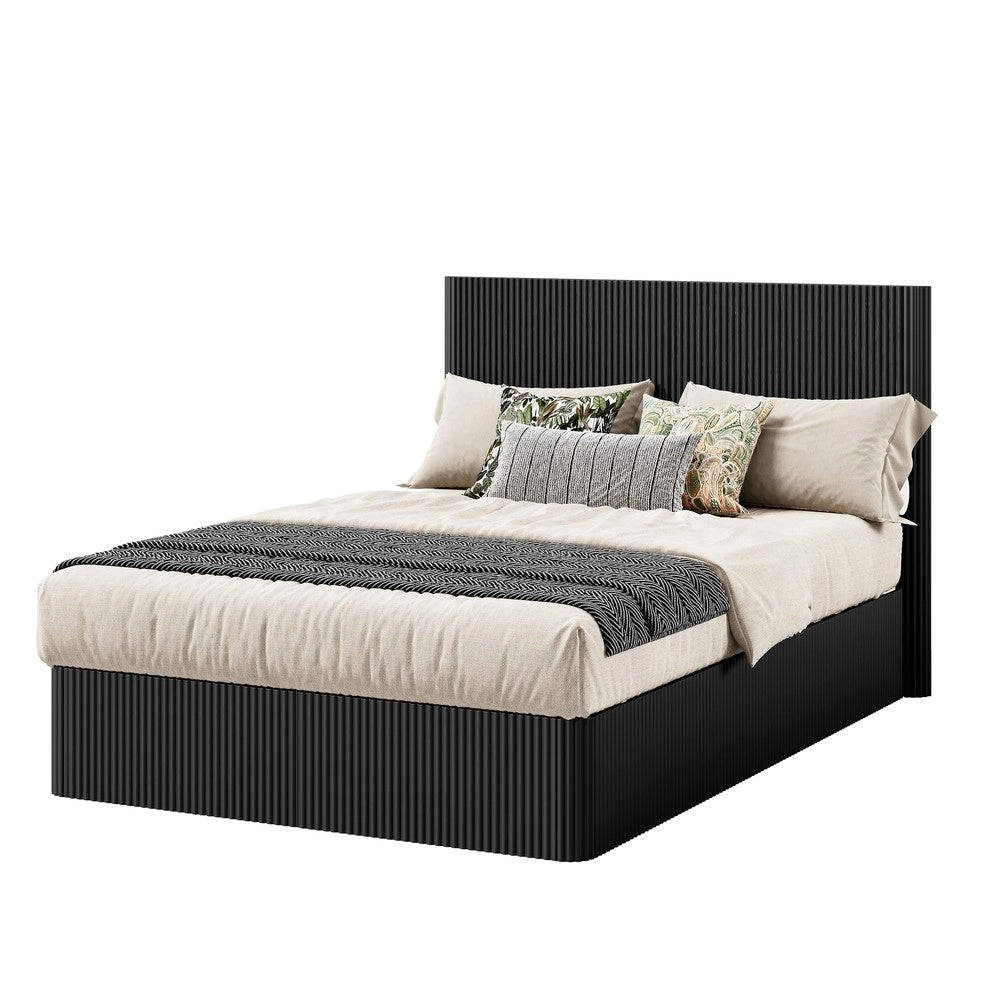 Letto Contenitore con Sollevamento Idraulico ¨C Xylo ¨C Nero, Doghe in Legno Massello, 140x200