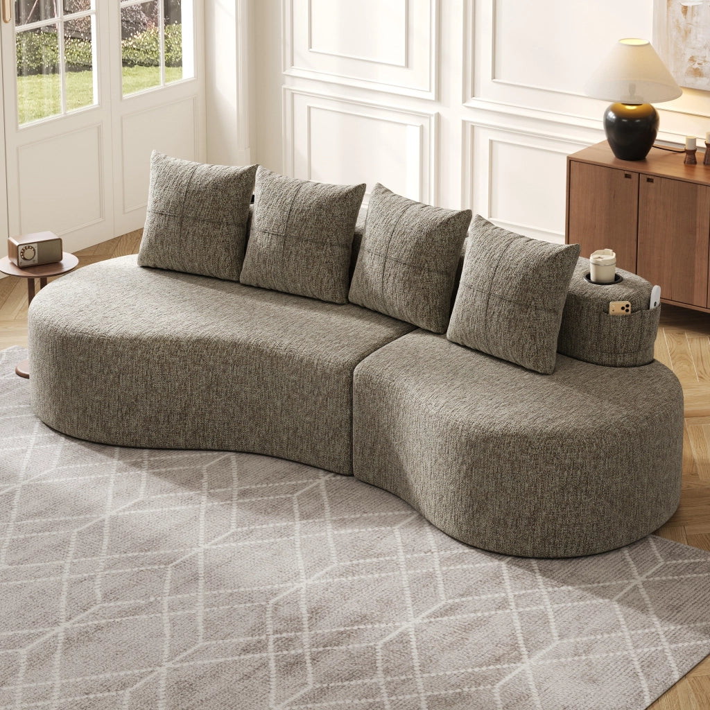 DIVANO in lino 240x109x60 cm khaki con 4 cuscini