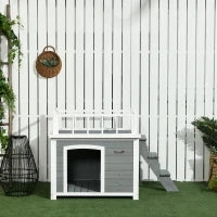 Pawhut Casetta per Cani con Terrazza Scaletta e Finestra 121x77x78cm Grigio chiaro